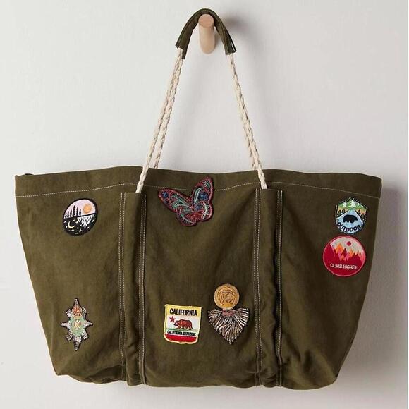 Free People Handbags - NWT Free People Been There Badge Tote Bag Olive Green Vintage Boho Retro